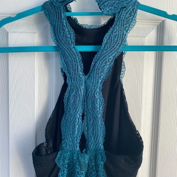 Free People Teal and Black lace bodycon mini Dress - Picture 4 of 5